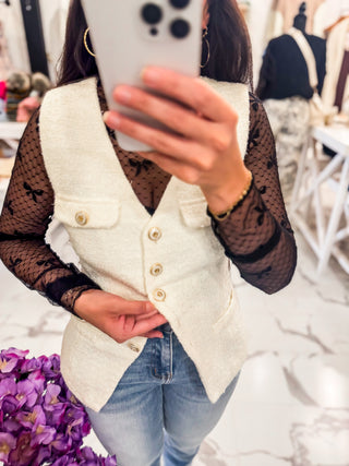 Cream Luxe Tweed Vest 