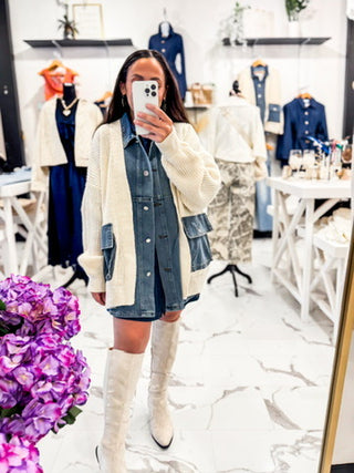 Cable Knit & Denim Cardigan 