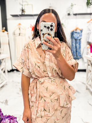 My Plus One Floral Button Dress (Peach)