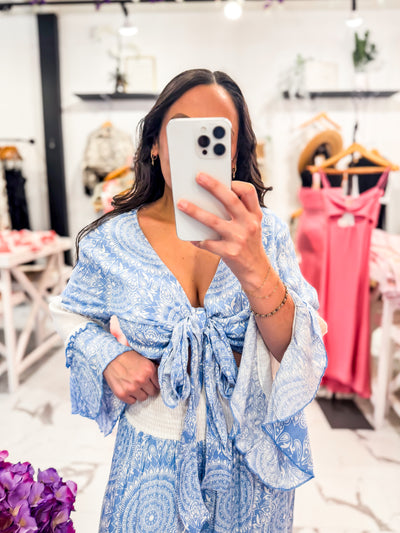 Printed Summer White and Blue top