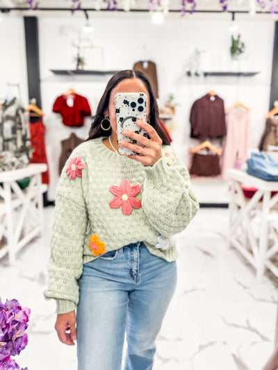 Estella Embroidery Flower Sweater (Sage)