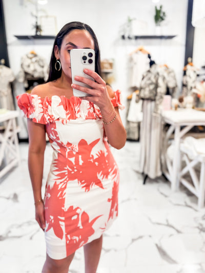 Flirt Factor Ruffle Printed Dress (Coral)