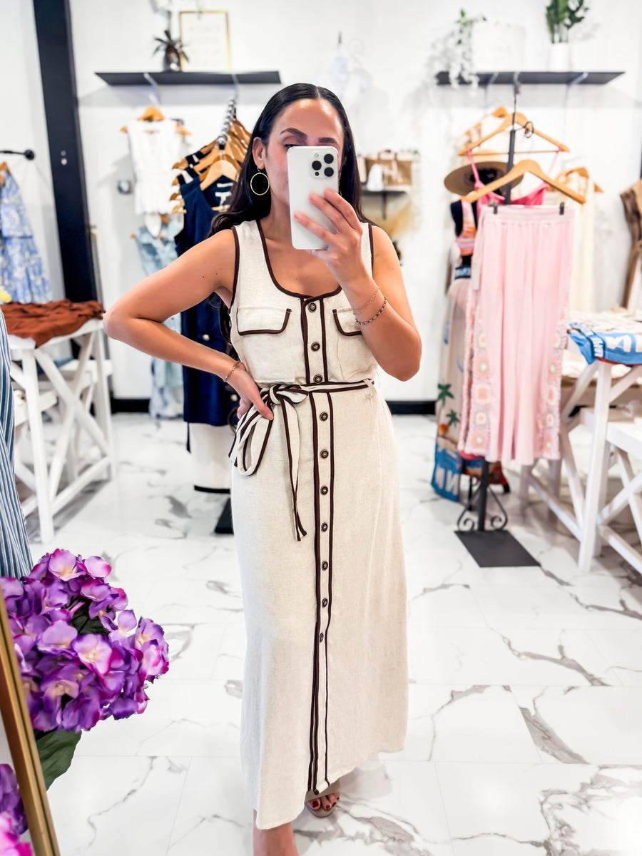 Valencia Linen Midi Dress Oatmeal