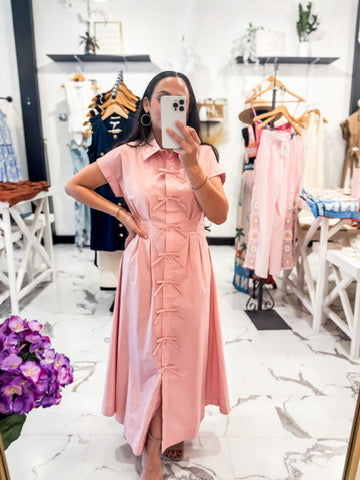 Take a Bow Midi Dress Pink