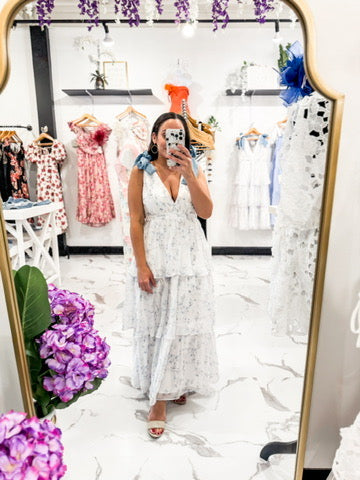 Sweetie Bow Tie Maxi Dress (White/Blue)