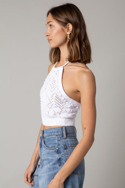 Be My Destiny Halter Crochet Top (White)