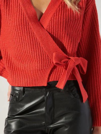 Carsyn Wrap Knit Sweater (Red)