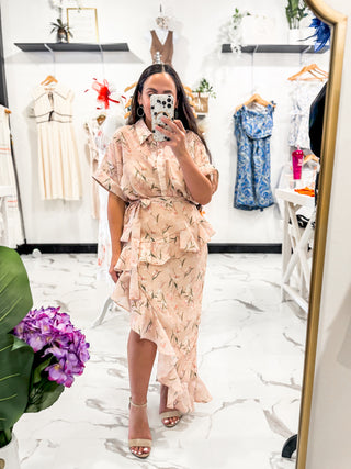 My Plus One Floral Button Dress (Peach)