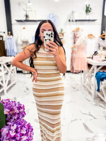 Nude stripe coverup dress