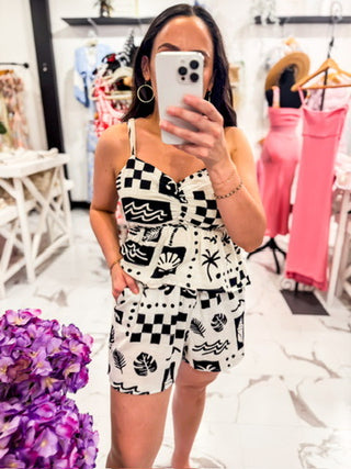 Daydream in Ink Printed Short Set Black/White