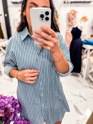 Cotton Stripe Flowy Blue Romper 