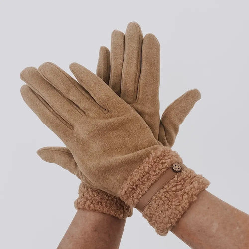 Teddy Fur Cuff Gloves (Tan)