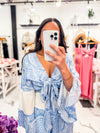 Paisley Print Front Tie Blue and White Top