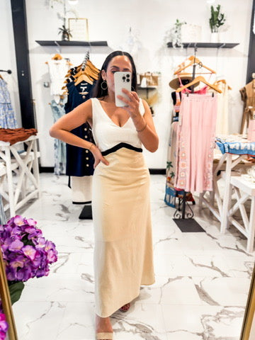 Sugar Honey Color Block Midi Dress Light Khaki