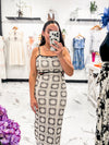Mel Crochet Cutout Midi Dress (Natural/Black)