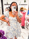 Carolina Drop Waist Mini Dress Blue