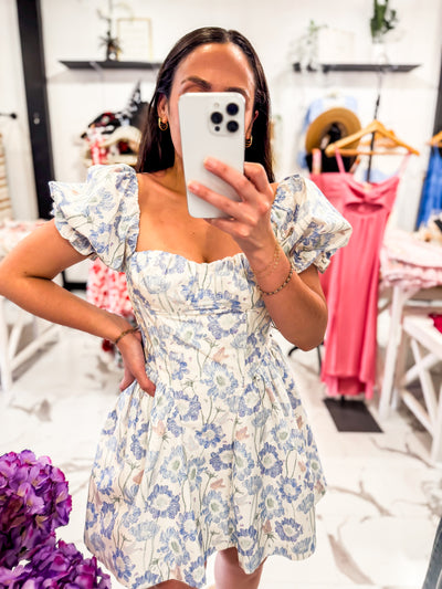 Carolina Drop Waist Mini Dress Blue