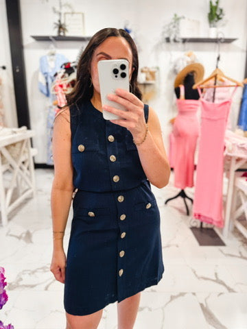 Classic Coin Button Sleeveless Summer Dress