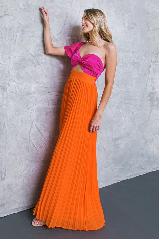 Color Blocking At Its Finest Dress (Pink/Orange)