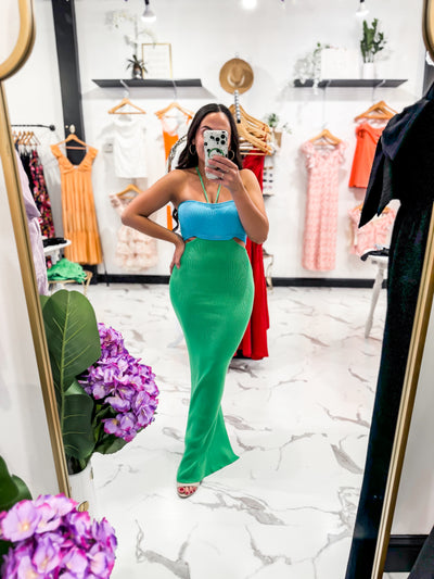 Coastal Babe Bandeau Dress (Green/Blue)
