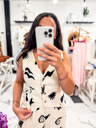 Printed Linen Vest and Short Set 