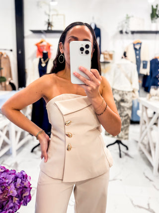 Iconic It Girl Strapless Top (Beige)