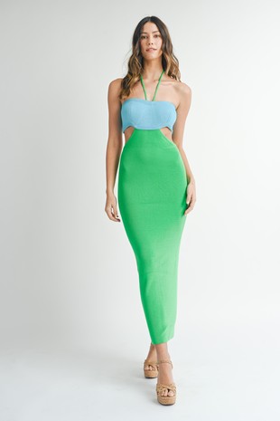 Coastal Babe Bandeau Dress (Green/Blue)