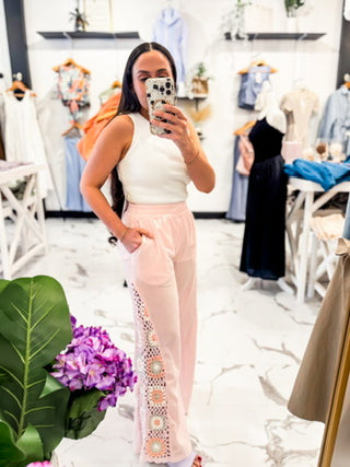 Cabana Crochet Wide Leg Pants Soft Pink
