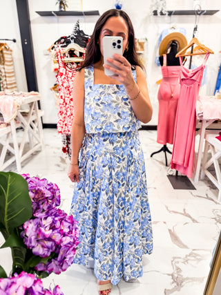 Floral Blue Top and Skirt Set