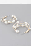 Triple Pearl Hoop Earrings (Gold)