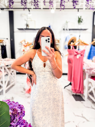 Blue Ribbon Floral Ankle Dress White/Blue