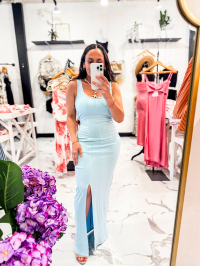 Santorini Ribbed Maxi Dress Blue