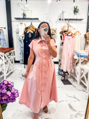 Midi Cotton Bow Pink Dress