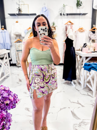 Swirl and floral print stretchy skirt 