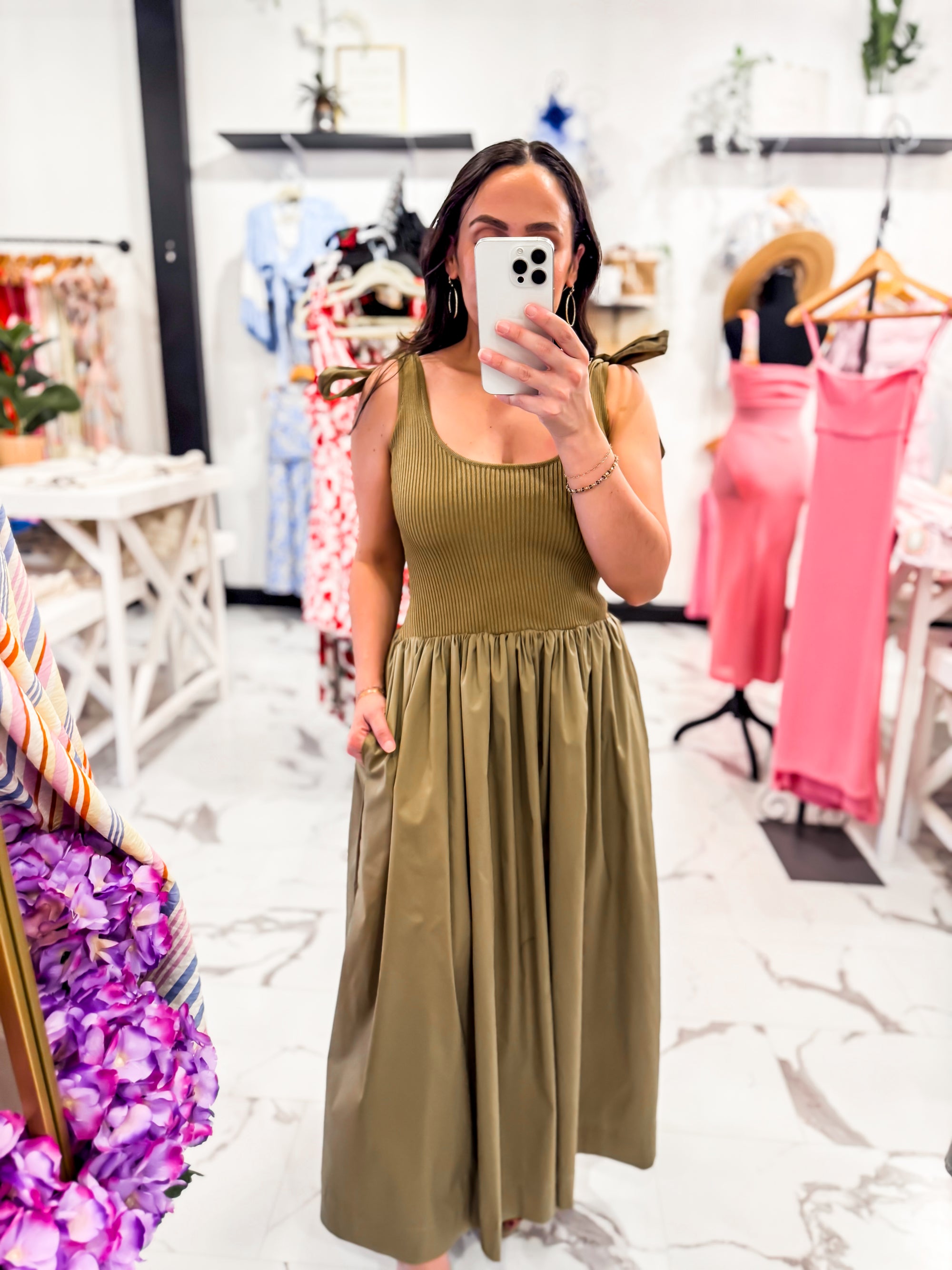 Tie Straps Olive Green Dress