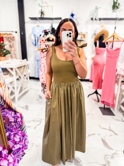 Tie Straps Olive Green Dress