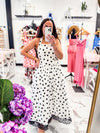 Tea & Dots Halter Midi Dress (Cream)
