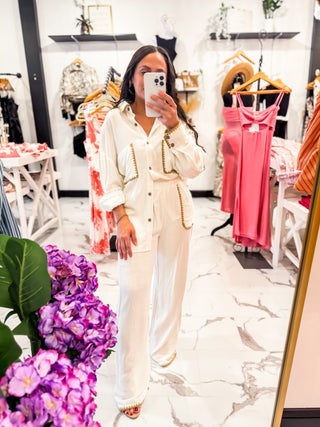 Tan Lines & Good Vibes Wide Leg Pants (White)