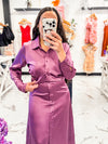 Sylvie Satin Button Down Dress (Plum)