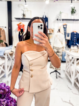 Iconic It Girl Strapless Top (Beige)