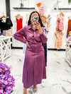 Sylvie Satin Button Down Dress (Plum)