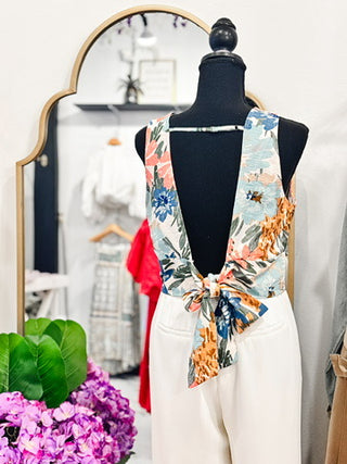 Floral Print open Back Blouse 