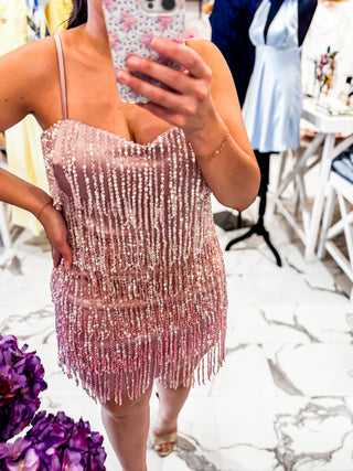 Make It a Double Beaded Mini Dress (Pink)
