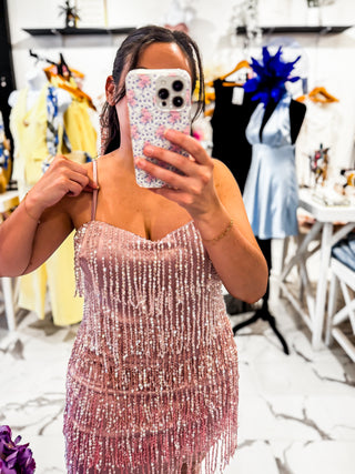Make It a Double Beaded Mini Dress (Pink)