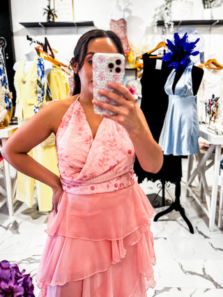 Kiss & Tell Embellished Halter Top (Pink)