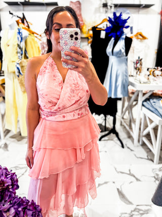 Kiss & Tell Embellished Halter Top (Pink)
