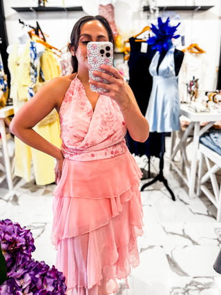 Kiss & Tell Embellished Halter Top (Pink)