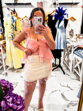Shake It Off Beaded Mini Skirt (Cream)