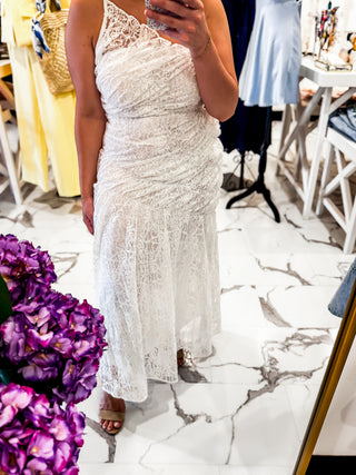 Lace Me Away Midi Dress (White)