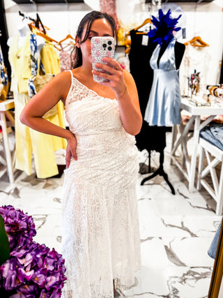 Lace Me Away Midi Dress (White)
